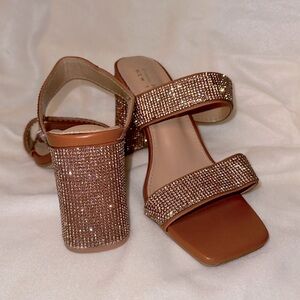 Nicole Miller size 6 rhinestone slides. Tan. Lightly worn.